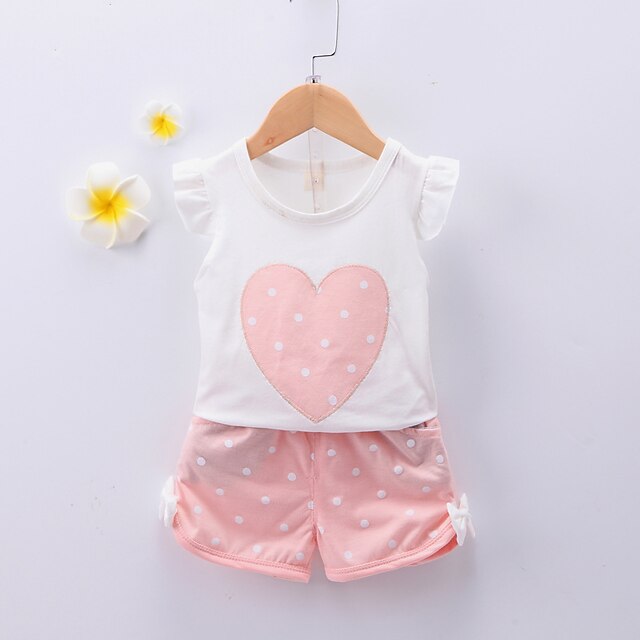 Baby & Kids Girls Clothing | Kids Girls Tank & Cami Shorts 2 Pieces Sleeveless Blue Pink Dusty Rose Dot Bow Cotton Basic Chic & 