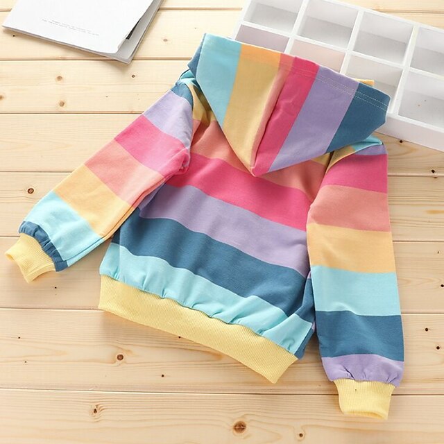 Baby & Kids Girls Clothing | Kids Girls Coat Long Sleeve Colorblock Blue Rainbow Rainbow Zipper Fall Active 3-8 Years / Basic / 