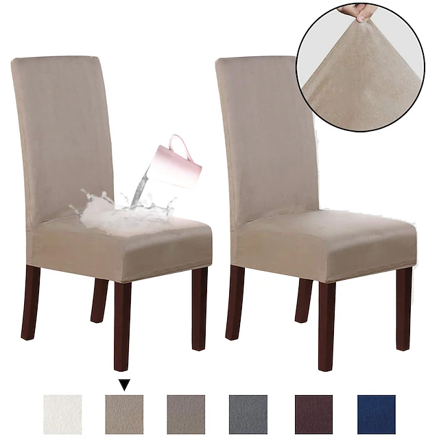 Suede Fabric Dining Chair Cover High Back Dining Chair Cover Slipcover Suede Water Repellent Soft Plain Solid Color Durable Washable Furniture Protector For Dining Room Party 2/4pcs 23