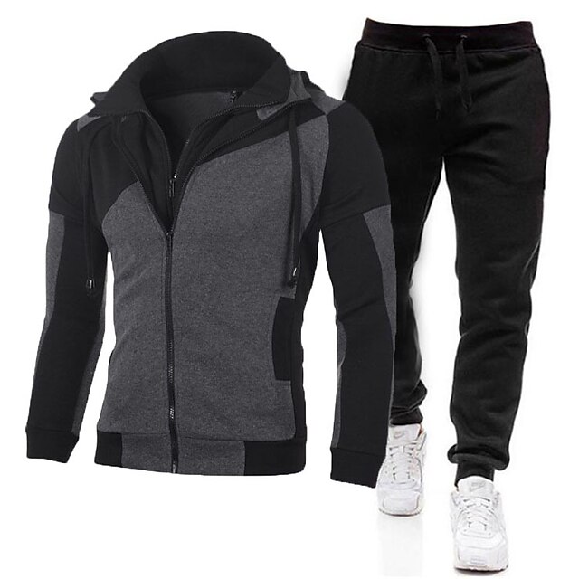 Sports & Outdoors Running, Jogging & Walking | Mens 2 Piece Tracksuit Sweatsuit Athletic Athleisure 2pcs Winter Long Sleeve Ther