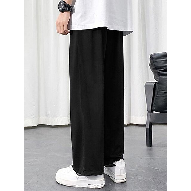 Mens Clothing Mens Bottoms | Mens Simple Culottes Wide Leg Full Length Pants Solid Color Mid Waist Black S M L XL - JT41839