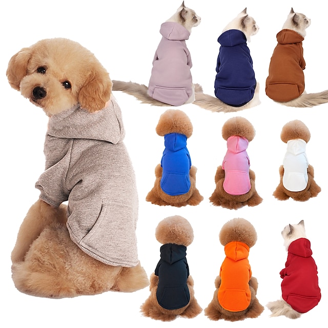  Herbst und Winter Haustierkleidung einfarbiger Hutpullover Haustierpullover Teddykleidung Plüschhundekleidung