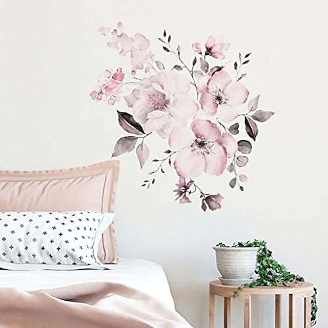  ملصقات حائط زهور الفاوانيا الجميلة للنساء ملصقات جدارية ملونة لتزيين المنزل 30x90 سم لغرفة النوم وغرفة المعيشة