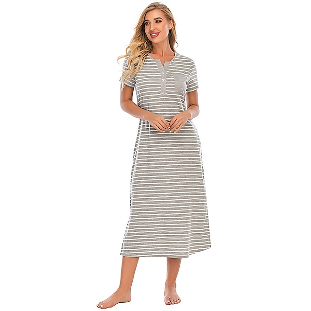 Womens Clothing Womens Sleep & Lounge | Womens Pajamas Nightgown 1 pc Stripe Comfort Home Party Daily Bamboo Gift Round Neck Sho