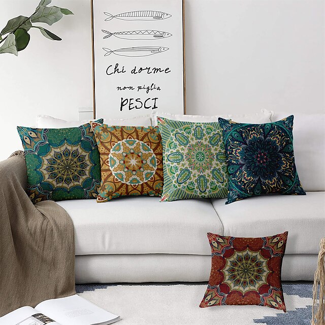 Mandala Buddha Indian  4 Pieces Two Sides Printed Throw Pillow Case Cover 
