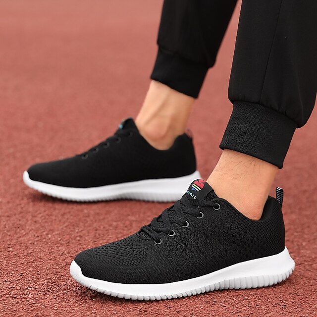 Men's Trainers Athletic Shoes Sporty Vintage Classic Athletic Outdoor Running Shoes Walking Shoes Mesh Breathable Non-slipping Shock Absorbing Black Fall Spring