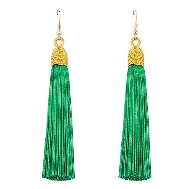  long woven tassel earrings for women - large boho statement fringe dangle earrings, big bohemian tassel earrings (green a)