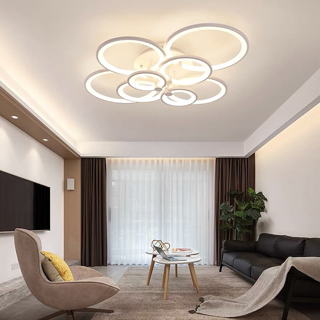  60/80/95 cm Chandelier Dimmable Ceiling Light LED Geometric Shapes Flush Mount Lights Metal Layered Modern Style Linear Painted Finishes 110-120V 220-240V