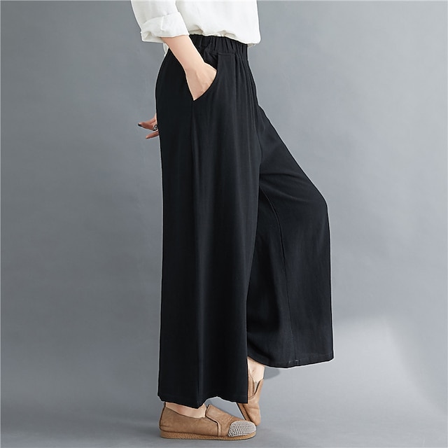 Womens Clothing Womens Bottoms | Womens Fashion Streetwear Culottes Wide Leg Wide Leg Pocket Elastic Waist Ankle-Length Pants Ca