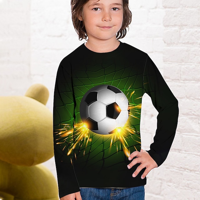  Мальчики 3D Футбол Футболка Длинный рукав 3D печать Осень Активный Полиэстер Дети 4-12 лет Стандартный