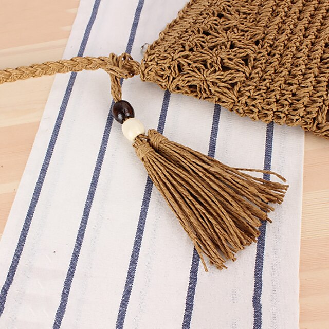 Handwoven Straw Crossbody Bag with Boho Tassel - Natural Beige Summer ...