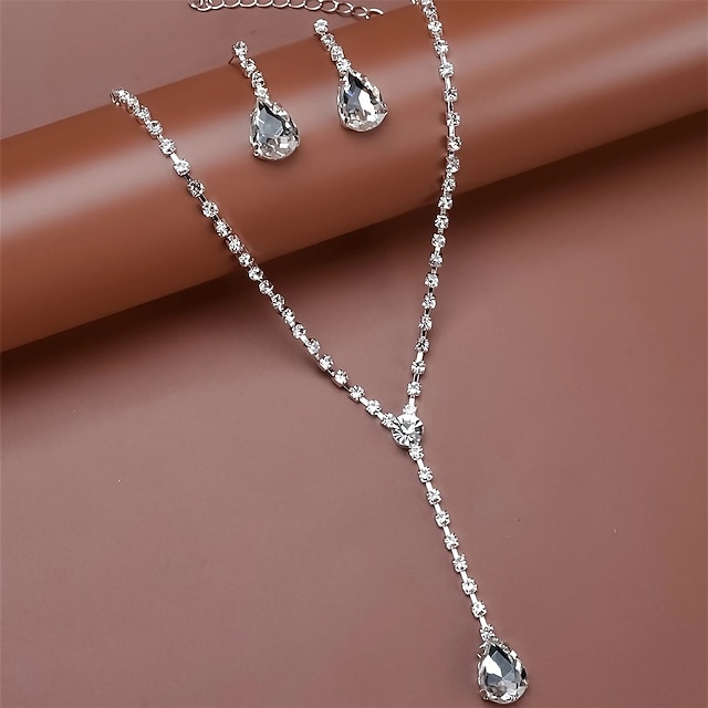 CLASSIC OFF WHITE PEARL & CRYSTAL PROM WEDDING FORMAL NECKLACE JEWELRY SET CHIC