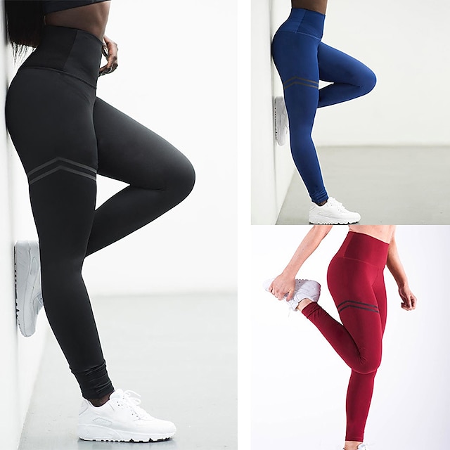  Women's High Waist Yoga Pants Tights Leggings Bottoms Tummy Control Butt Lift Quick Dry Stripes Red Blue Green Gym Workout Exercise & Fitness Running Winter Summer Sports Activewear High Elasticity