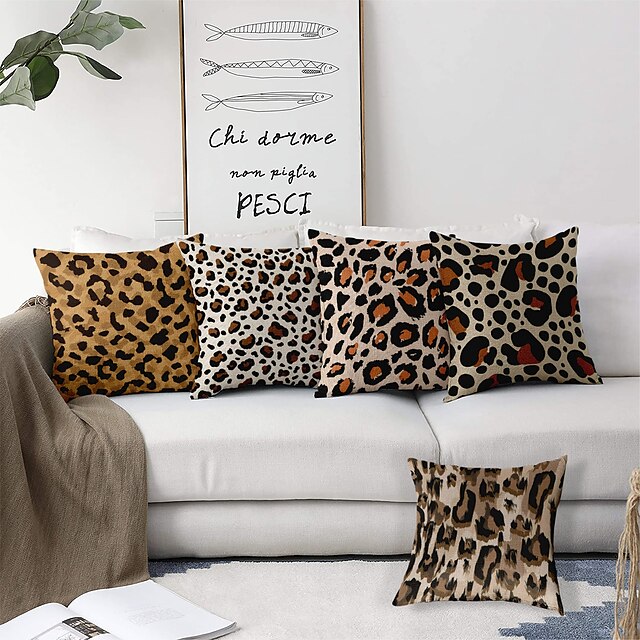  dyreprint leopard ko dobbelt sidepudebetræk 5pc blød dekorativ firkantet pudebetræk pudebetræk pudebetræk til soveværelse stue overlegen kvalitet maskinvaskbar indendørs pude til sofa sovesofastol