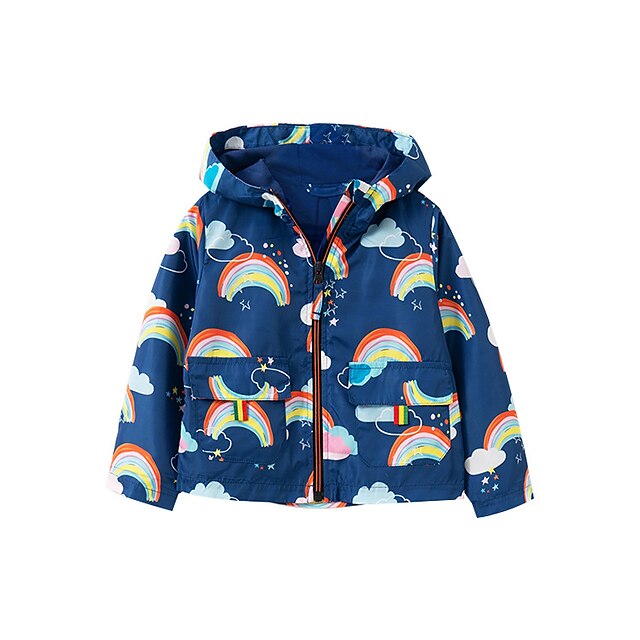 Baby & Kids Girls Clothing | Kids Girls Coat Long Sleeve Navy Blue Rainbow Zipper Fall Winter Sport Street 3-8 Years / Cute / Co