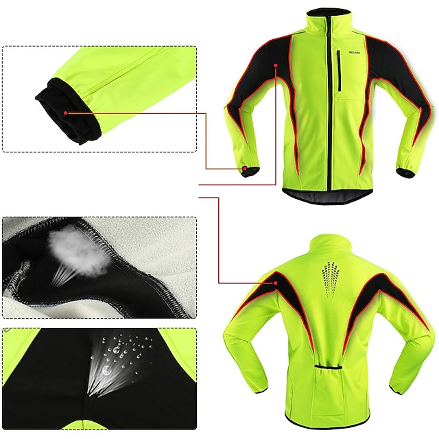 Arsuxeo Men's Cycling Jacket Bike Jacket Winter Softshell Fleece Jacket ...