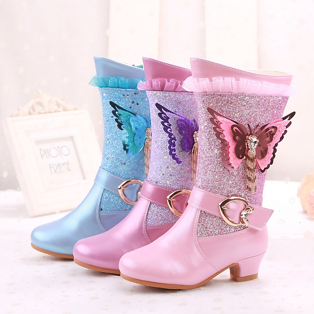  Girls' Mid-Calf Boots Christmas Shoes Snow Boots Princess Shoes Leather PU Portable High Elasticity Cartoon Design Fashion Boots Little Kids(4-7ys) Big Kids(7years +) Daily Party & Evening Walking