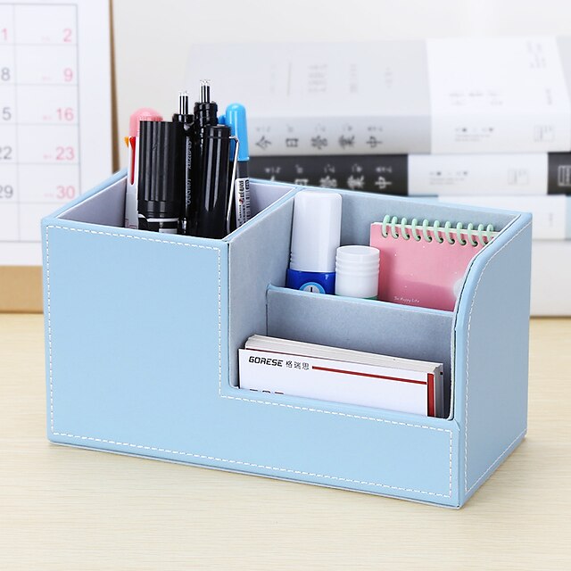 Consumer Electronics Stationery | Office Desktop Stationery Storage Box Compartment Simple Plastic Pen Holder 20.3*9.3*11cm - BZ