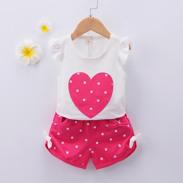 Baby & Kids Girls Clothing | Kids Girls Tank & Cami Shorts 2 Pieces Sleeveless Blue Pink Dusty Rose Dot Bow Cotton Basic Chic & 