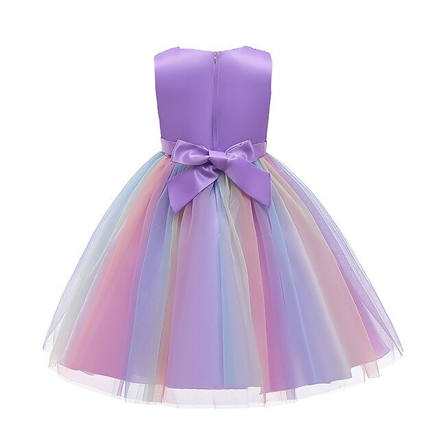 Kids Little Girls' Dress Rainbow Flower Party Sequins Pleated Bow Rose ...