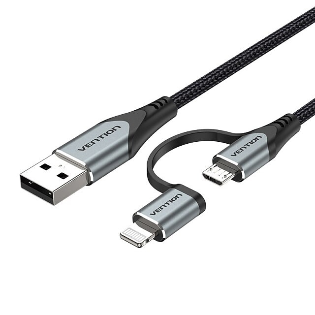  VENTION Apple MFi Certified Multi Charging Cable 1.6ft 3.3ft USB A to micro B / Lightning 2.4A Fast Charging Cable Nylon Braided 2 in 1 Cord Compatible with iPhone 13 12 11 X 8 8 Plus 7 Nexus LG HTC