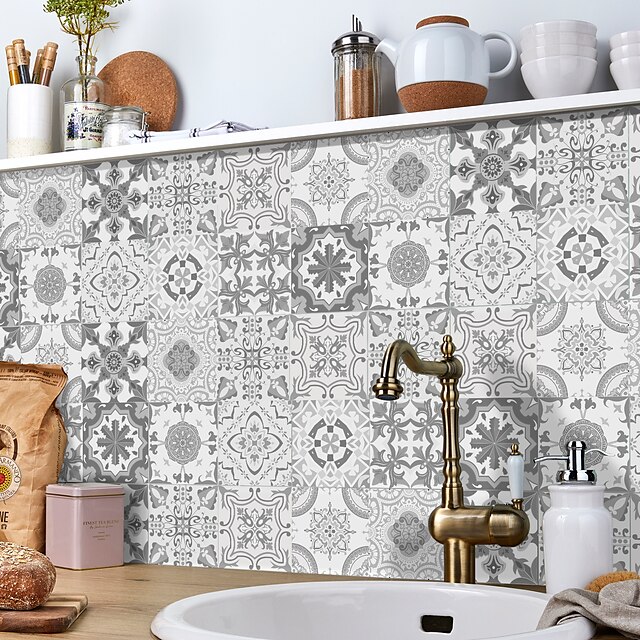 24pcs Mosaic Tiles Paste Kitchen Toilet Restaurant Adhesive Decor Wall Stickers