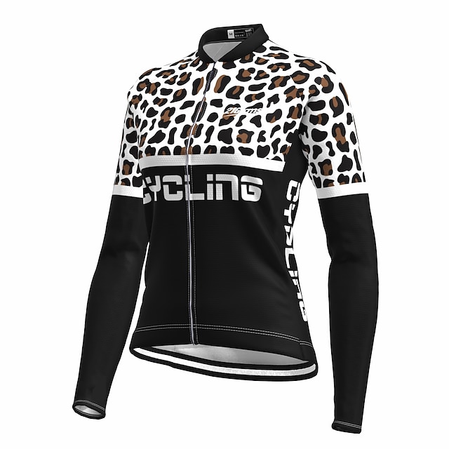  21Grams Women's Cycling Jersey Long Sleeve Bike Top with 3 Rear Pockets Mountain Bike MTB Road Bike Cycling Breathable Quick Dry Moisture Wicking Reflective Strips Black Yellow Pink Leopard Sports