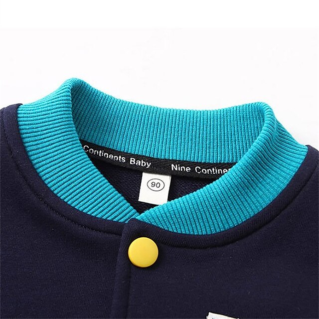 Baby & Kids Girls Clothing | Kids Unisex Jacket & Coat 1pc Long Sleeve Light Blue Navy Blue Solid Color N Letter Cotton Daily We