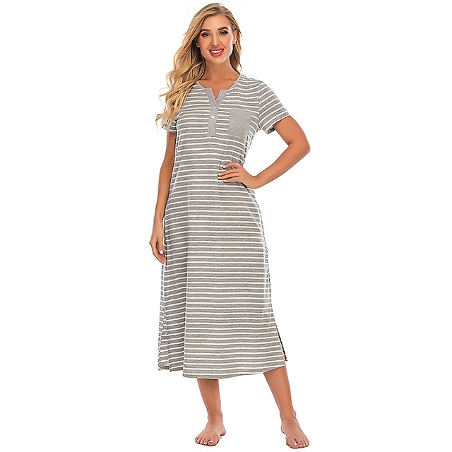 Womens Clothing Womens Sleep & Lounge | Womens Pajamas Nightgown 1 pc Stripe Comfort Home Party Daily Bamboo Gift Round Neck Sho