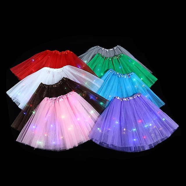  Kids Girls' Skirt Deep Purple Pink Purple Solid Colored Light LED Party Basic Ballet Dancer Swan Lake LED Layered Dress Tutu Bubble Skirt
