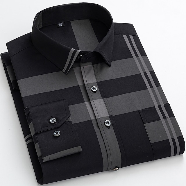

Men's Dress Shirt Shirt Lattice Square Neck Wedding Street Long Sleeve Tops Business Color Block Elegant Casual Sea Blue Blue Wine
