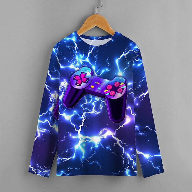 Baby & Kids Boys Clothing | Kids Boys T shirt Long Sleeve 3D Print Graphic Purple Children Tops Fall Active Regular Fit 4-12 Yea