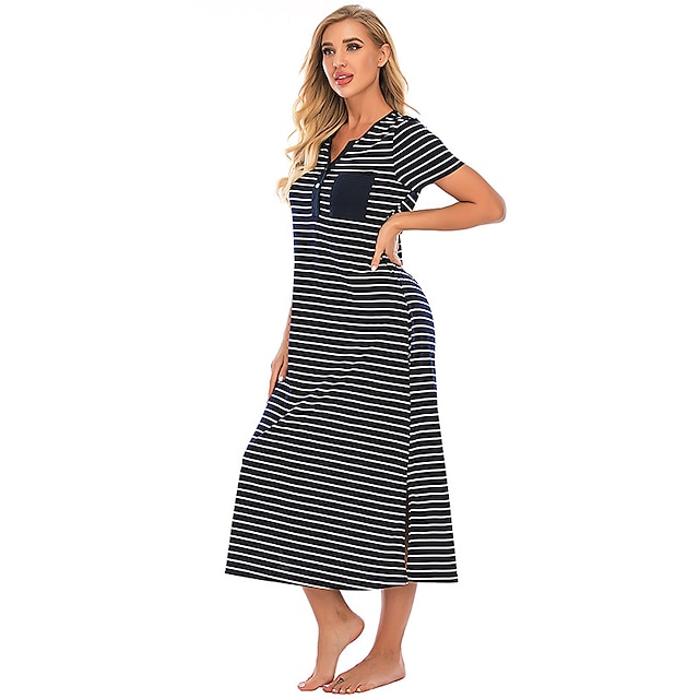 Womens Clothing Womens Sleep & Lounge | Womens Pajamas Nightgown 1 pc Stripe Comfort Home Party Daily Bamboo Gift Round Neck Sho