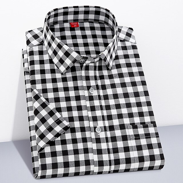 

Men's Shirt Plaid Square Neck Street Casual collared shirts Short Sleeve Tops Business Elegant Casual Fashion Wine Black / White Sea Blue / Work