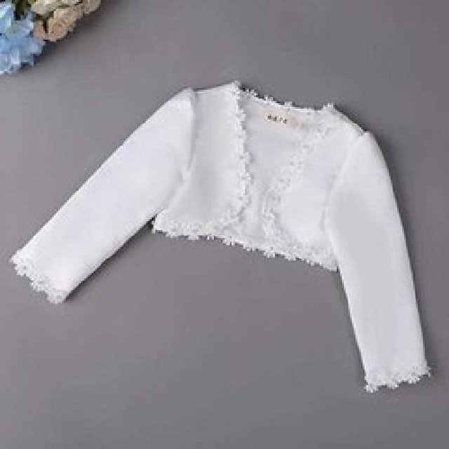  Dziecięcy dziewczęcy koronkowy sweter wzruszający ramionami z długim rękawem biały perłowy biały patchwork wiosna lato śliczny formalny 3-12 lat/impreza/haftowany/krótki