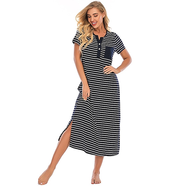 Womens Clothing Womens Sleep & Lounge | Womens Pajamas Nightgown 1 pc Stripe Comfort Home Party Daily Bamboo Gift Round Neck Sho