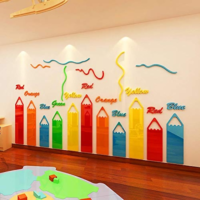  wall stickers kindergarten wall decoration stickers crayon theme wall stickers 3d stereo acrylic art classroom environment layout@crayon_oversized