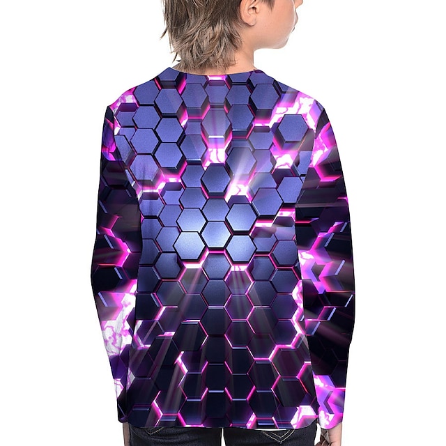 Baby & Kids Boys Clothing | Kids Boys T shirt Long Sleeve 3D Print Geometric Purple Children Tops Fall Active Regular Fit 4-12 Y