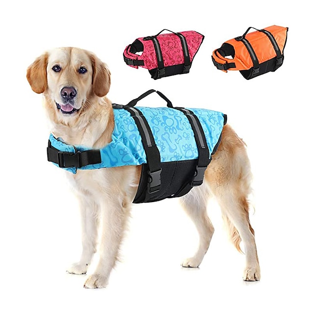  犬のライフジャケット、反射& 浮力が強化された調節可能なプリザーブベスト& 水泳用レスキューハンドル