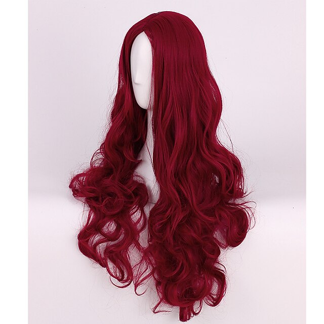 Poison Ivy Cosplay Wigs 70Cm Wine Red Long Wavy Heat Resistant Synthetic Hair Wig Halloween Wigs4