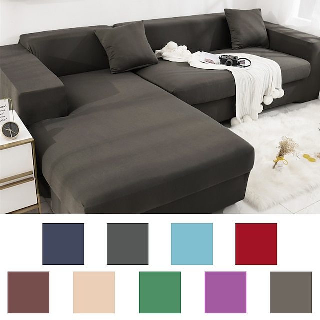 Stretch Sofa Slipcovers L Shape Spandex Fabric Sectional Sofa Cover for 1/2/3/4 Seater Sofa with Elastic Strap Couch Cover Furniture Protector for Kids,Pets