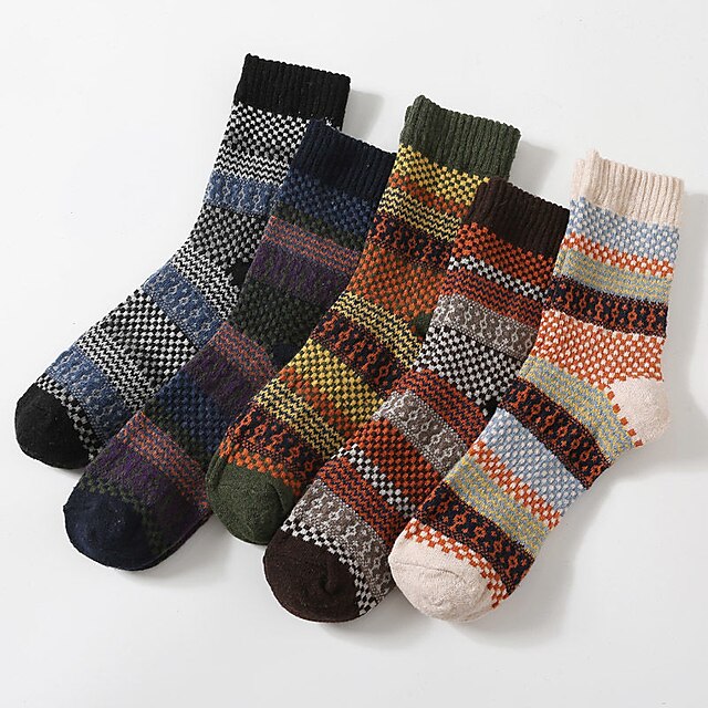 Men's 5 Pairs Socks Black Multi color Color Cotton Spandex Multi Color ...