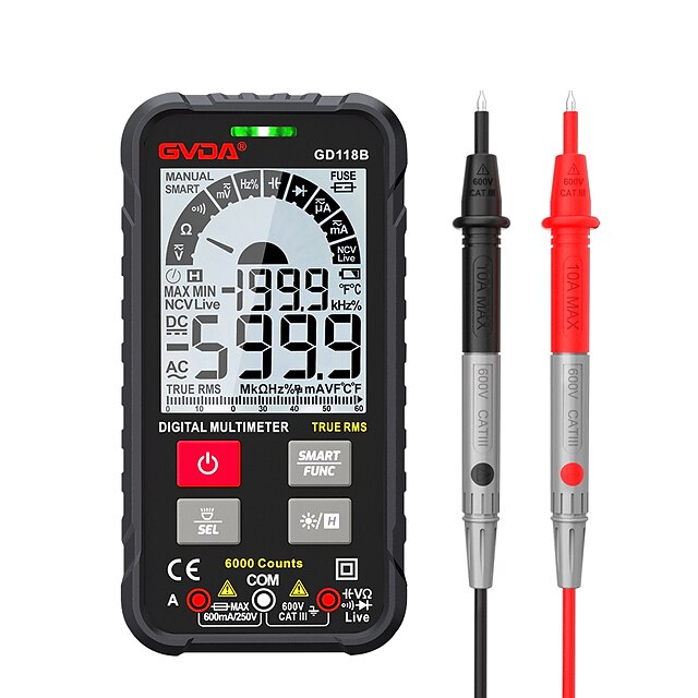  GVDA GD118B Generation 600V Digital Multimeter Ture RMS AC DC NCV Smart Multimetro Tester Ohm Capacitance Hz Voltage Meter