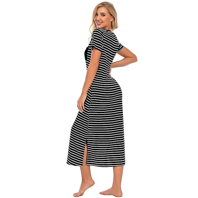 Womens Clothing Womens Sleep & Lounge | Womens Pajamas Nightgown 1 pc Stripe Comfort Home Party Daily Bamboo Gift Round Neck Sho