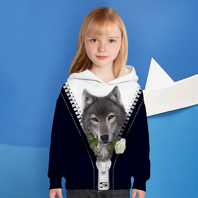 Baby & Kids Girls Clothing | Kids Girls Hoodie & Sweatshirt Long Sleeve Dog Graphic 3D Animal Print Navy Blue Children Tops Acti