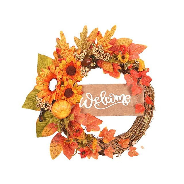 Home & Garden Home Decor | Sunflower Pumpkin Decoration Wreath Simulation Sun Flower Wooden Sign Maple Leaf Thanksgiving Vine Ci