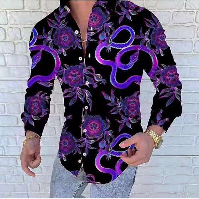 Men's Shirt Graphic Shirt Floral Turndown Classic Collar Yellow Blue