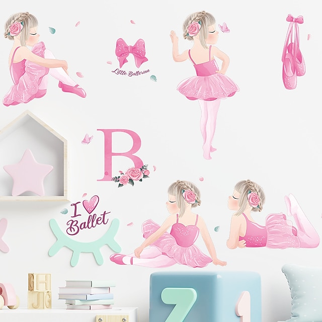 Home & Garden Home Decor | Dancing Girl Ballet Shoes Wall Stickers Living Room Kids Room Kindergarten Removable Pre-pasted PVC H