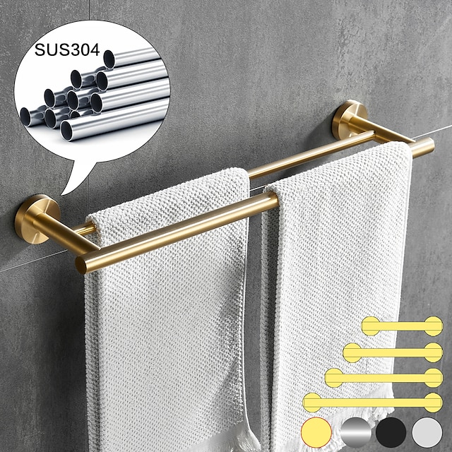  toalheiro para banheiro, barra de toalha de aço inoxidável montada na parede ferragens de banheiro de 2 camadas (dourado/cromado/preto/níquel escovado)