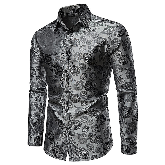  Men's Shirt Prom Shirt Graphic Turndown Dark Gray Outdoor Casual Long Sleeve Button-Down Clothing Apparel Fashion Casual Breathable Comfortable / Summer / Spring / Summer